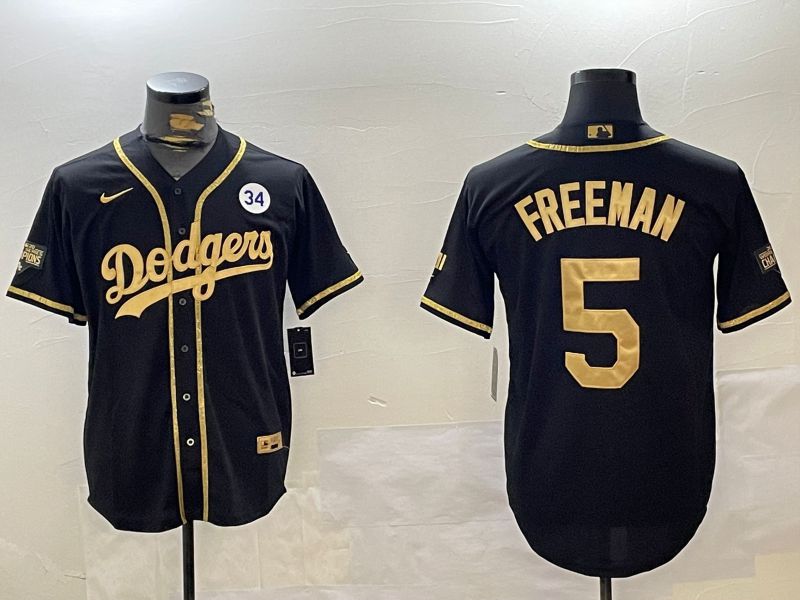 Men Los Angeles Dodgers #5 Freeman Black Gold Fashion Nike 2024 MLB Jersey style 11202